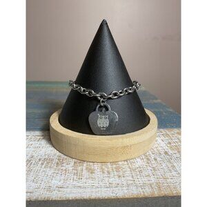 Owl Charm Silver-Tone Chain Bracelet With Lobster Clasp